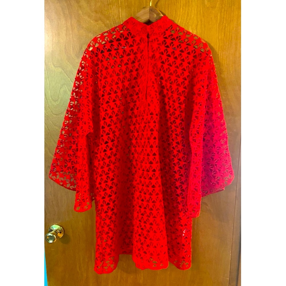 La Vie Style House Red Lace Mini Caftan Cover-Up One Size